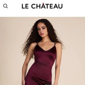 Open Back Satin Gown With Back Train, Burgundy